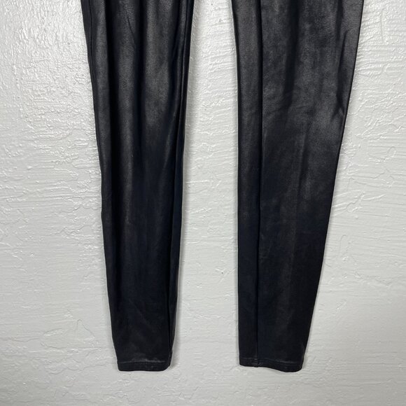 Spanx Women L Black Faux Leather Leggings Contour Power Waistband Compression - Picture 2 of 9